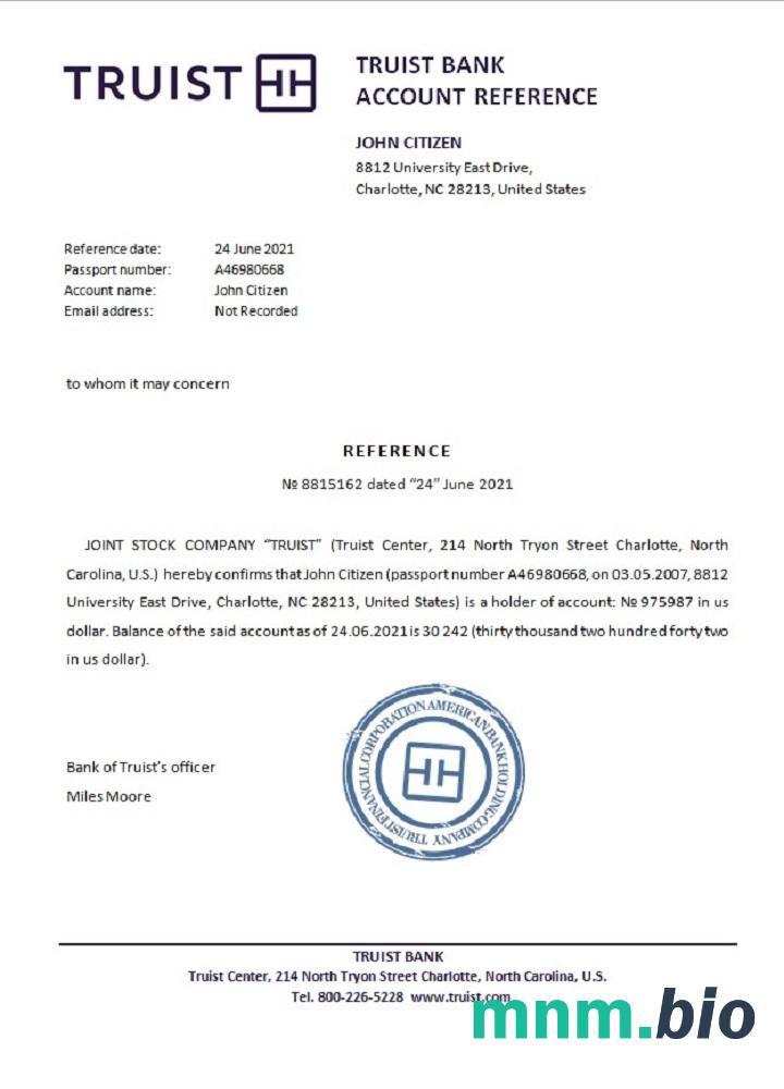 Przykład referencyjny USA Truist bank w formatach Word i PDF